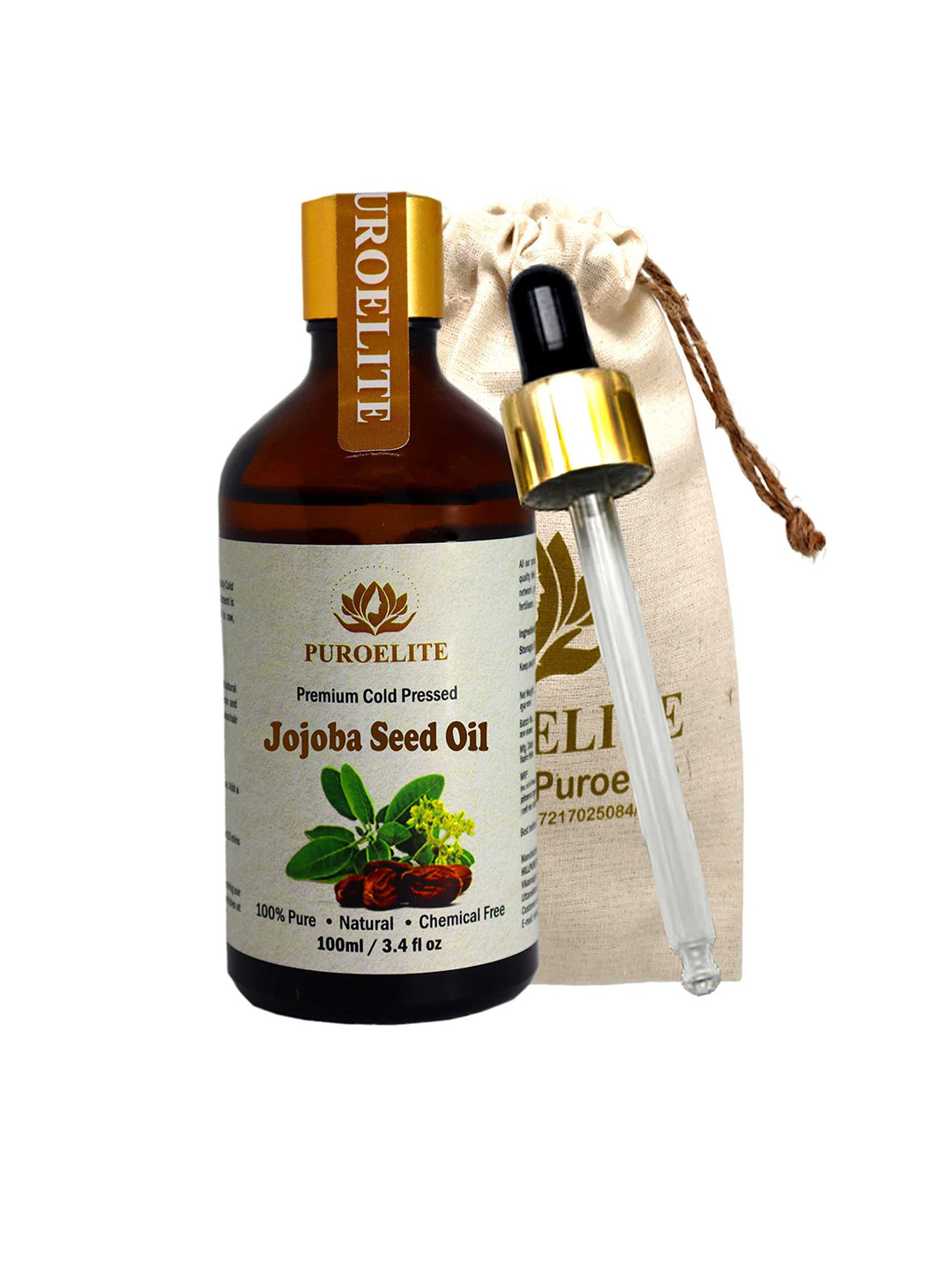 Puroelite Cold Pressed Jojoba Seed Oil With Dropper For Face & Body - 100 ml