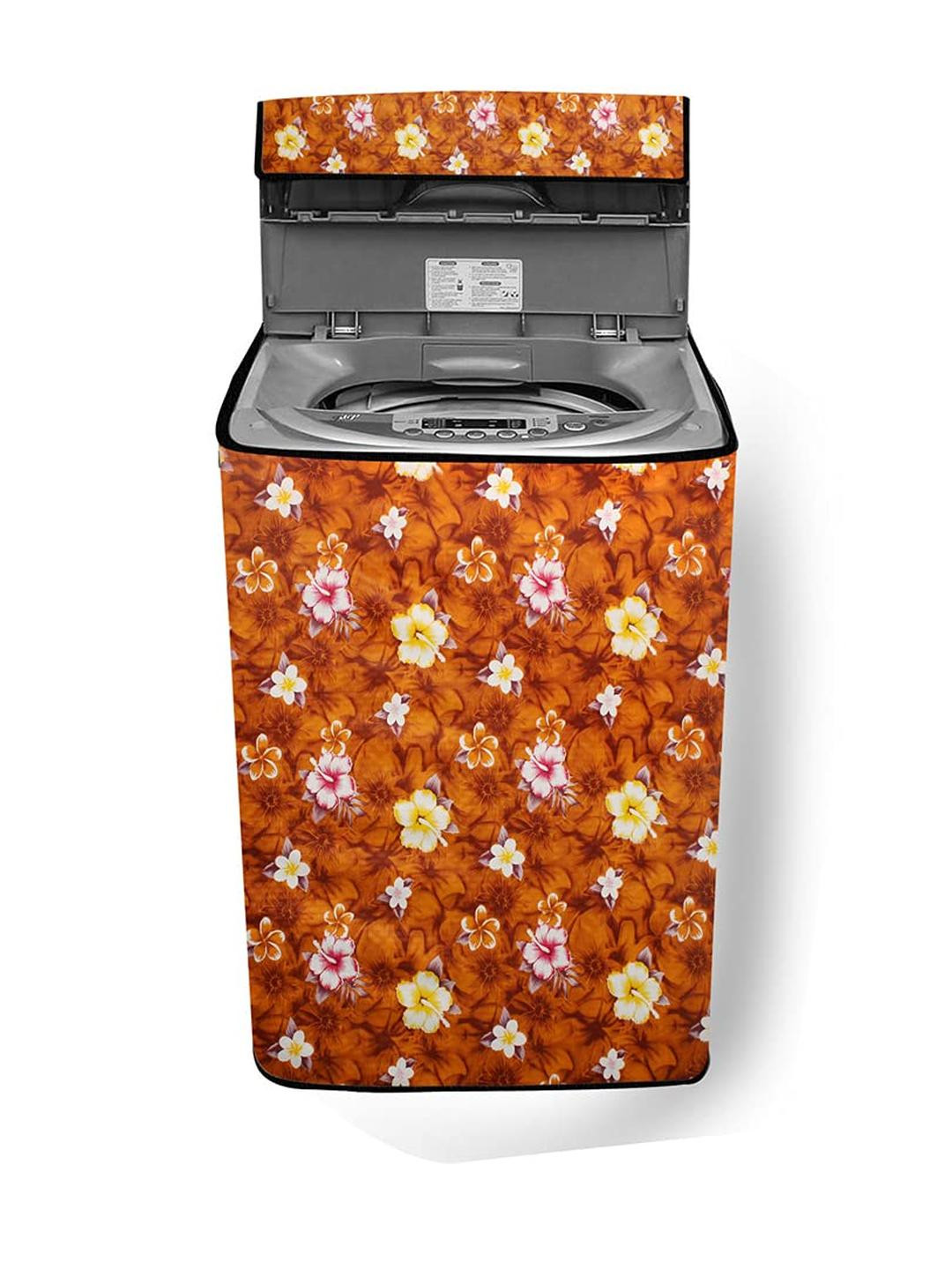 The Furnishing Tree Orange & Yellow Floral Printed Washing Machine Cover