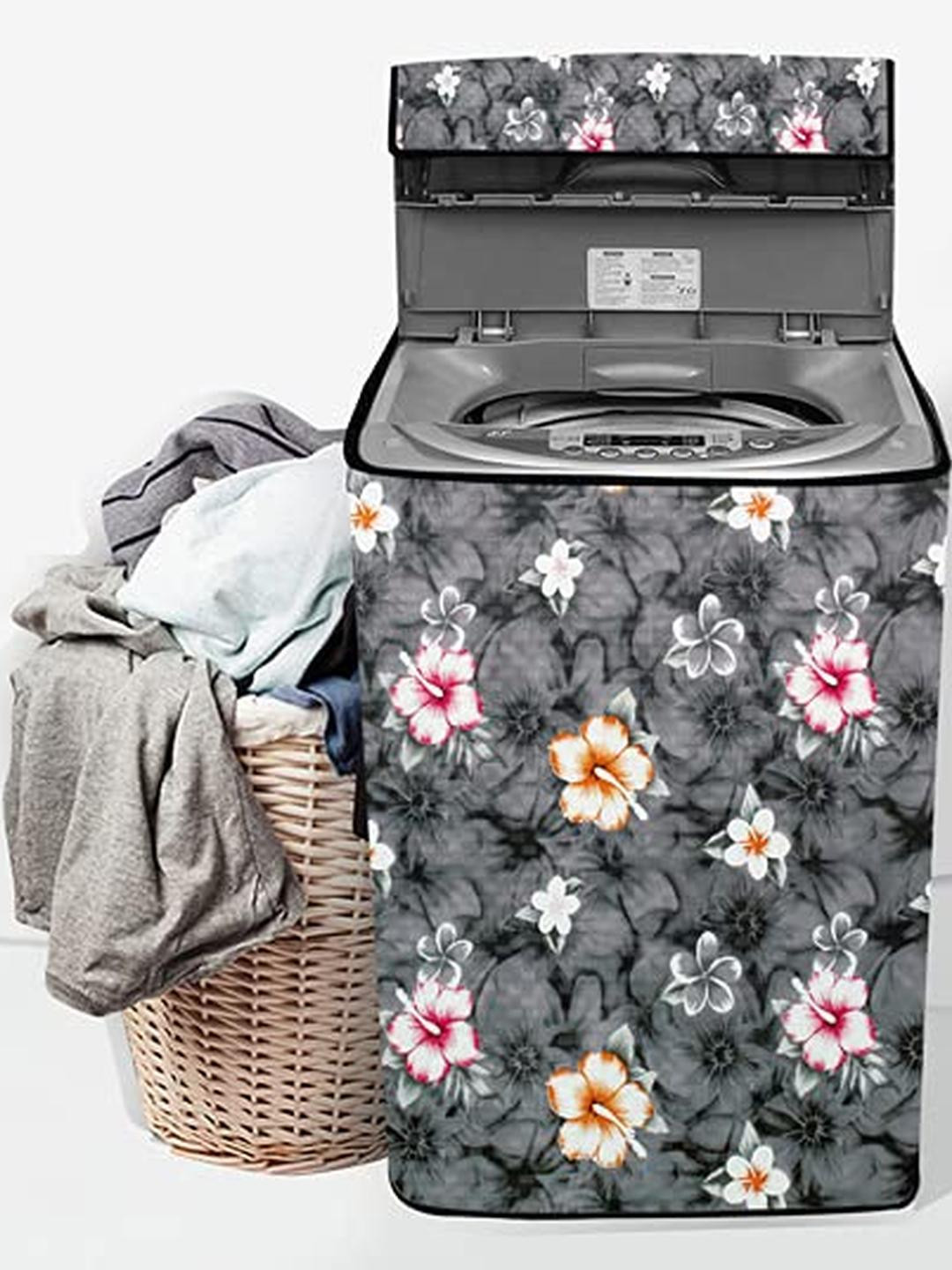 The Furnishing Tree Washing Machine Cover Floral Grey Compatible for Godrej 6.1 Kg Fully-Automatic