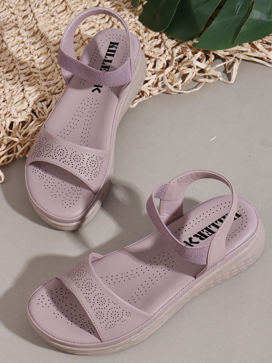 Killer Women Solid Open Toe Wedge Heel Sandals with Laser Cuts Detail