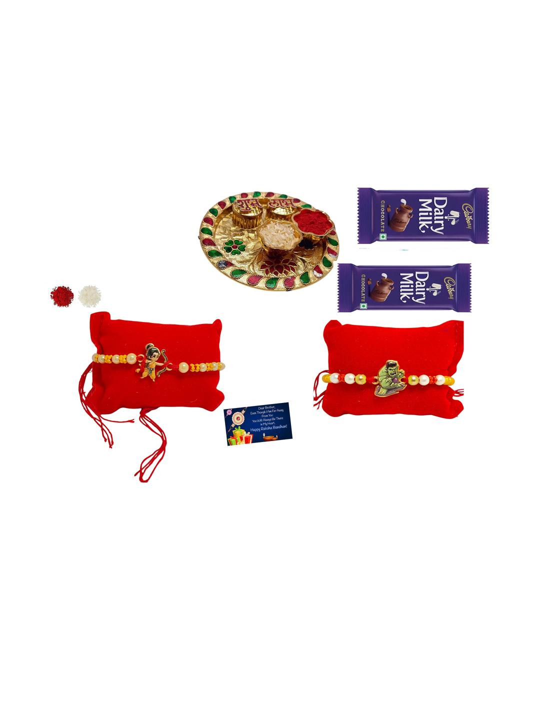 Ramlal n Hulk Metal Rakhi 4.5 Inch Plate n choclate Greeting card n Roli