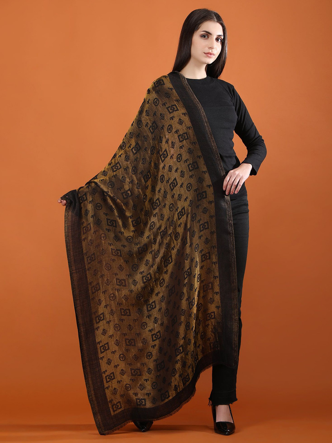 DUSALA INDIA Geometric Woven Design Wool Women Silk Shawl