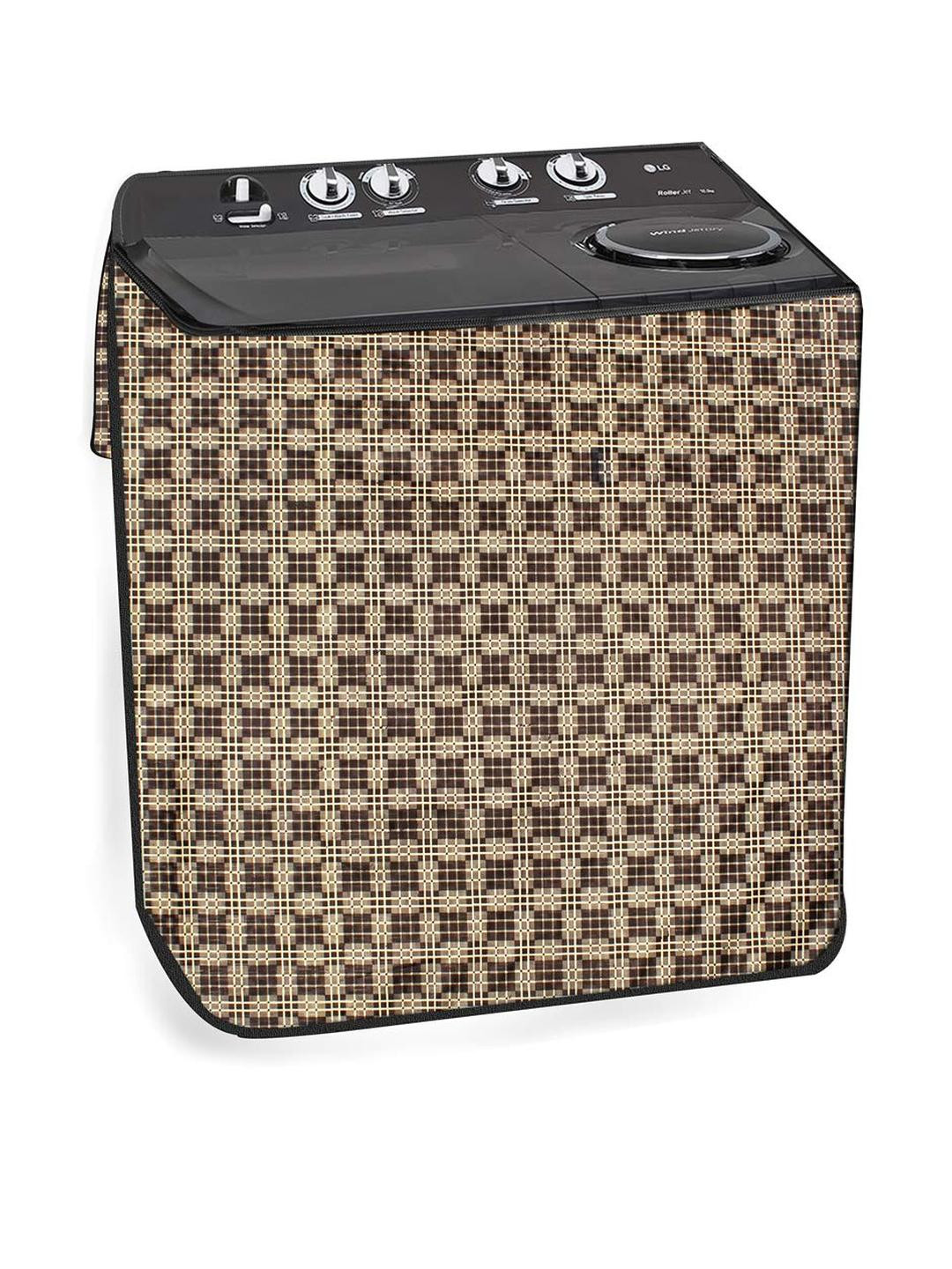 The Furnishing Tree Washing Machine Cover Checkered Pattern Brown Compatible for Whirlpool 7.8 Kg S