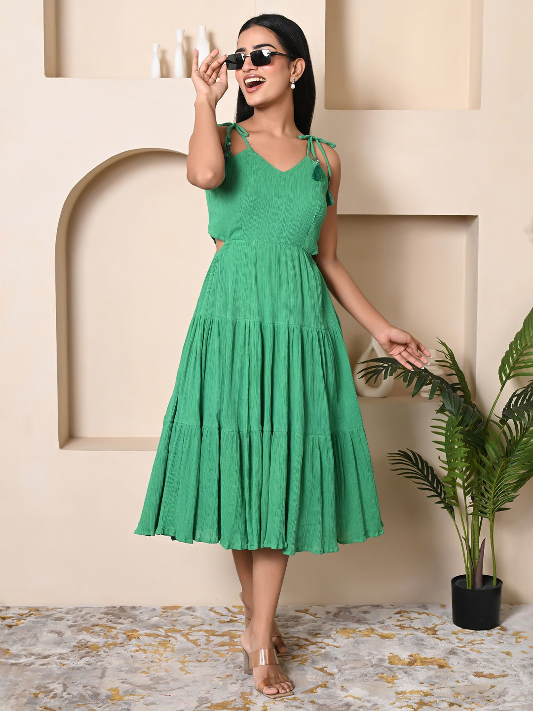 ANISH BY AHINSA Bloom Women Cut-out Tiered Fit & Flare Midi Dress