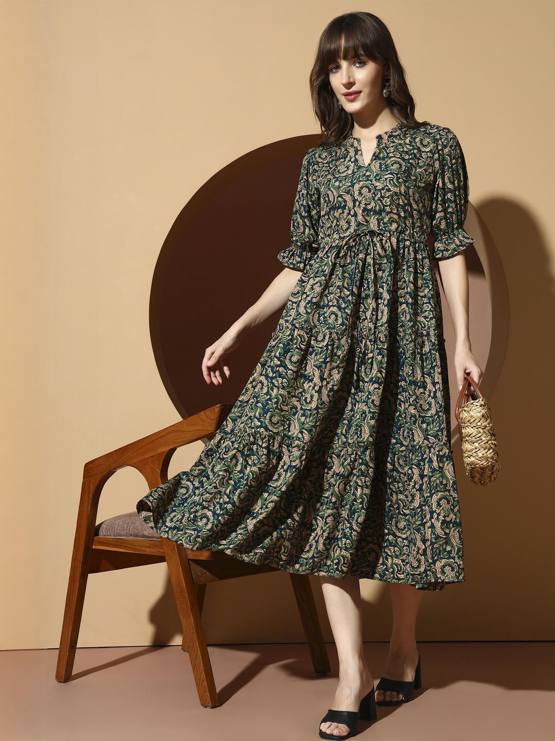 LookShine Green Polyester A-Line Dresses