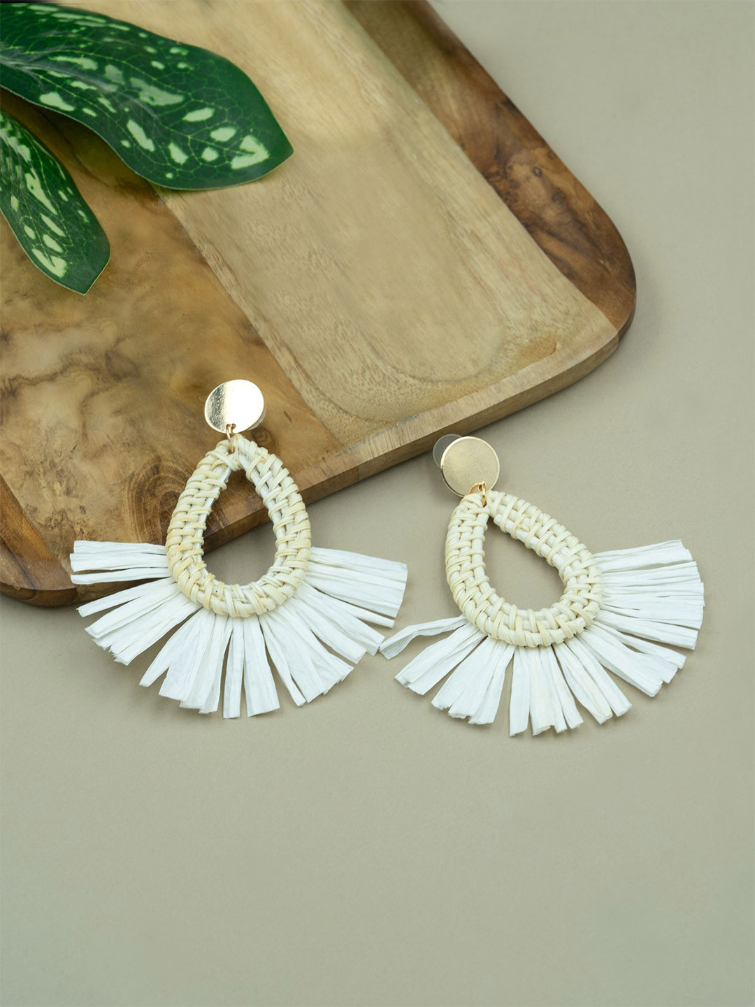 ARTKLIM Wooden Fringe Teardrop Shaped Drop Earrings