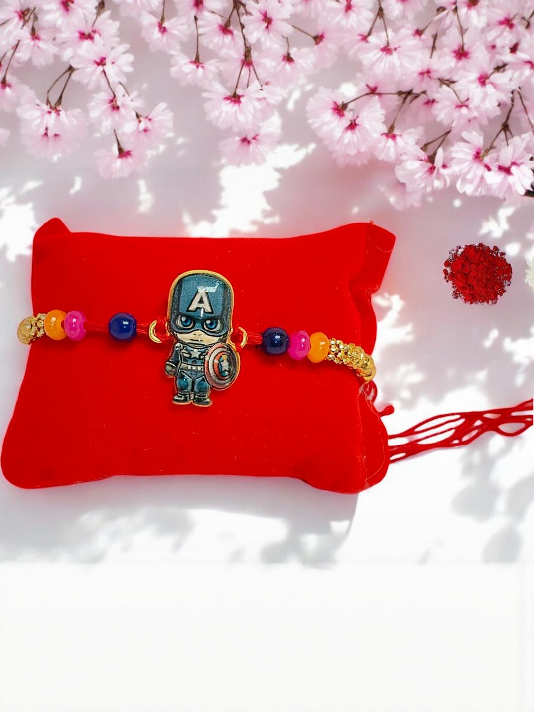 Captain America Metal Rakhi  Greeting card n Roli