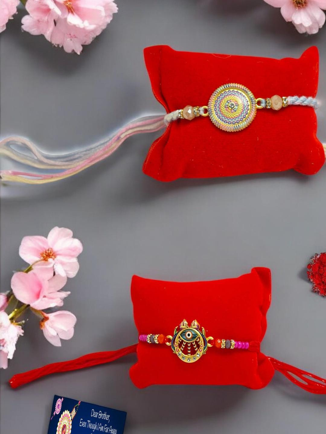 Evil eye n Designer Metal Rakhi  Greeting card n Roli