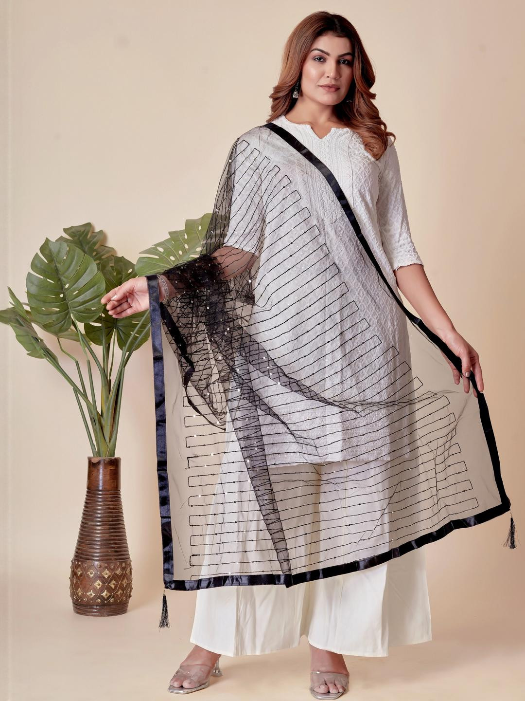 EBADAT Embroidered Black Cotton Dupatta