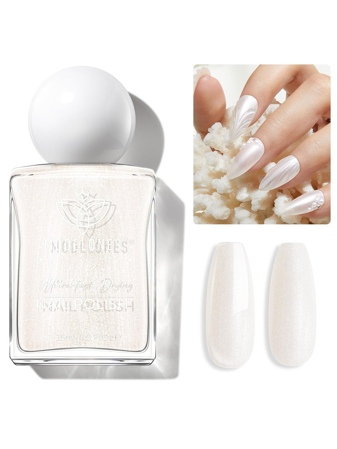 Modelones Ultra Fast Drying Nail Polish- 15 ml- White Shell