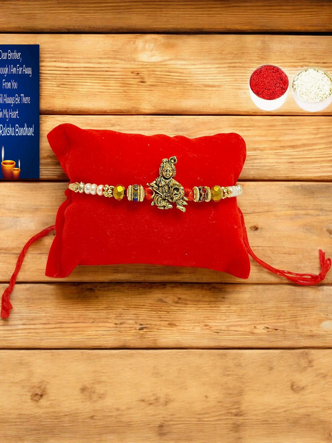 Ladoo Gopal Metal Rakhi::  Greeting card n Roli