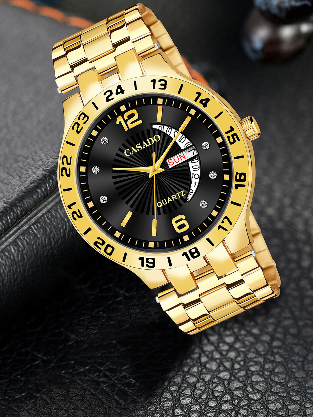 CASADO Men Patterned Dial & Stainless Steel Straps Analogue Watch CSD-634-BLACK-GOLD-DD