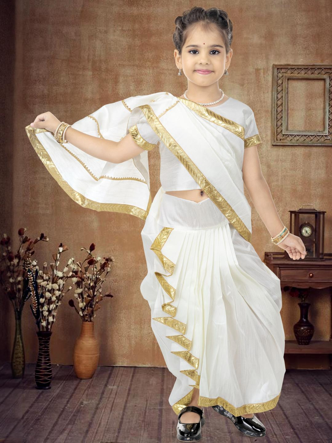 Smuktar garments Girls White Silk Blend Clothing Set