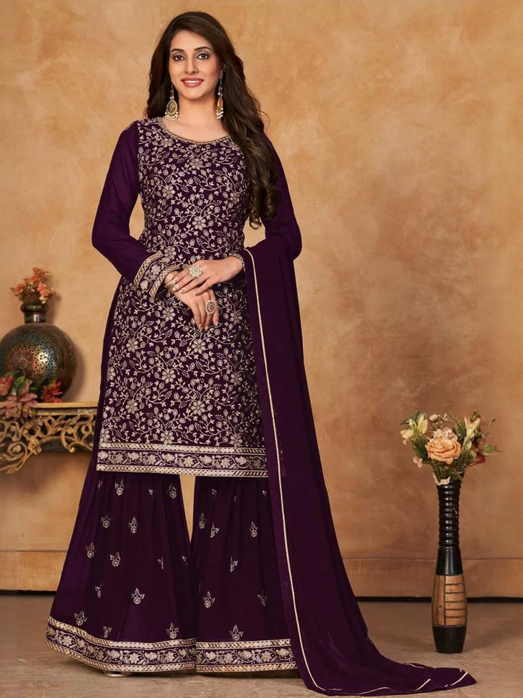 Xomantic Fashion Women Georgette Zari Embroidered Work Salwar Suit with Dupatta
