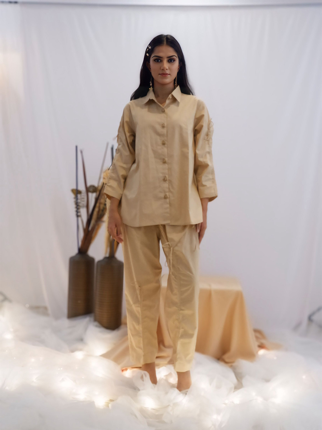 Freo Women Shirt Collar Pure Cotton Co-Ord Sets