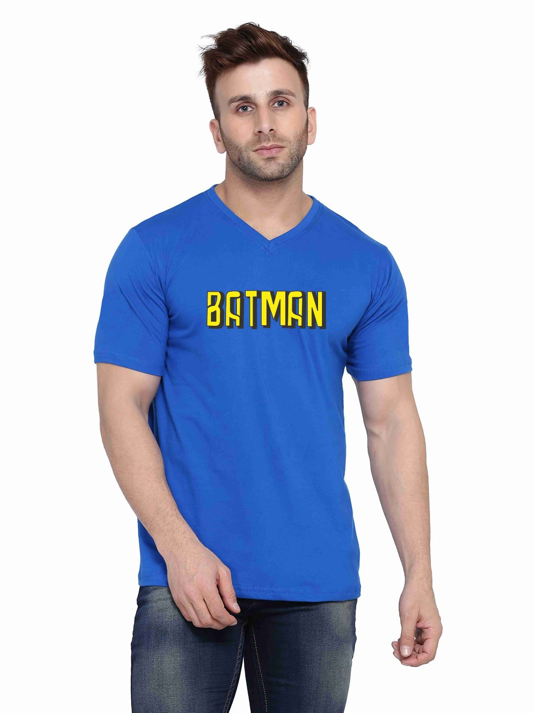 BEYOU FASHION Men Batman Typography Printed V-Neck T-shirt