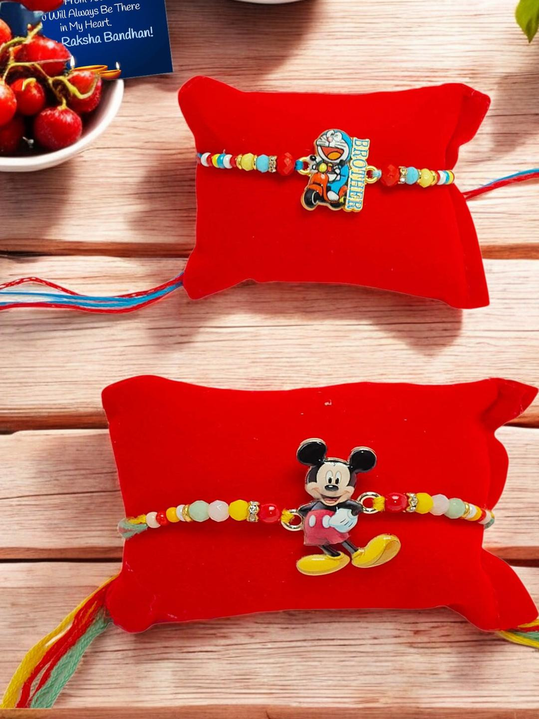 Micky n Doramon Metal Rakhi  Greeting card n Roli