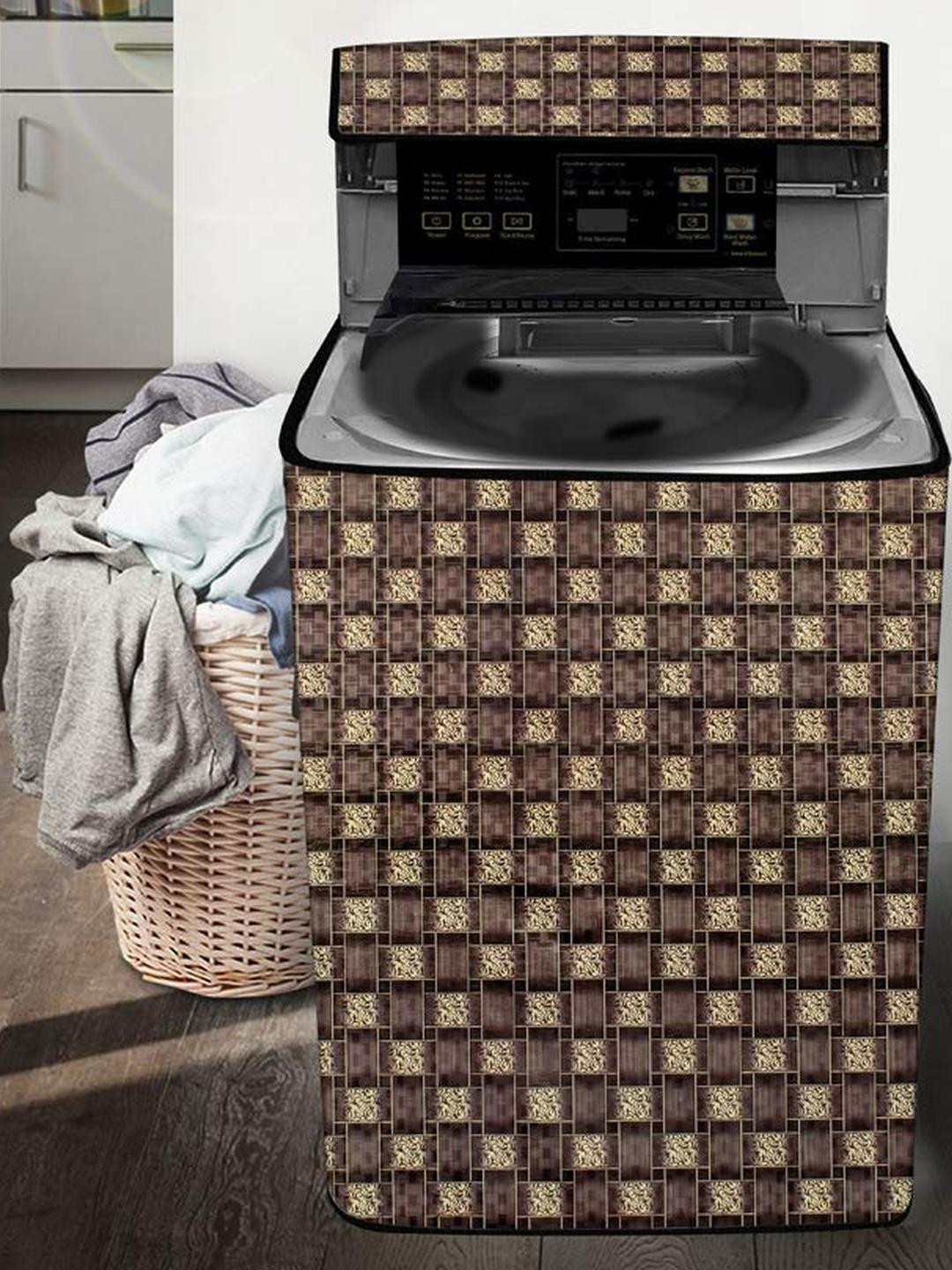 The Furnishing Tree Washing Machine Cover Basketweave Pattern Brown Compatible for Whirlpool 6 Kg F