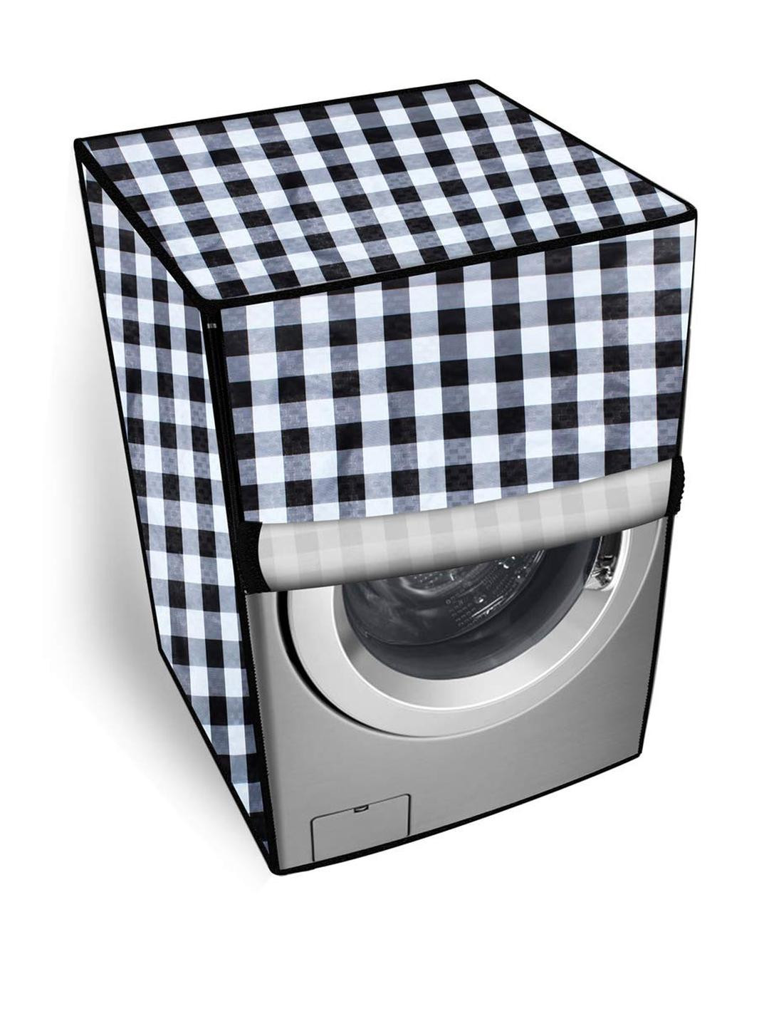 The Furnishing Tree Black & White Checkered Pattern PVC Front Load Washing Machine Cover