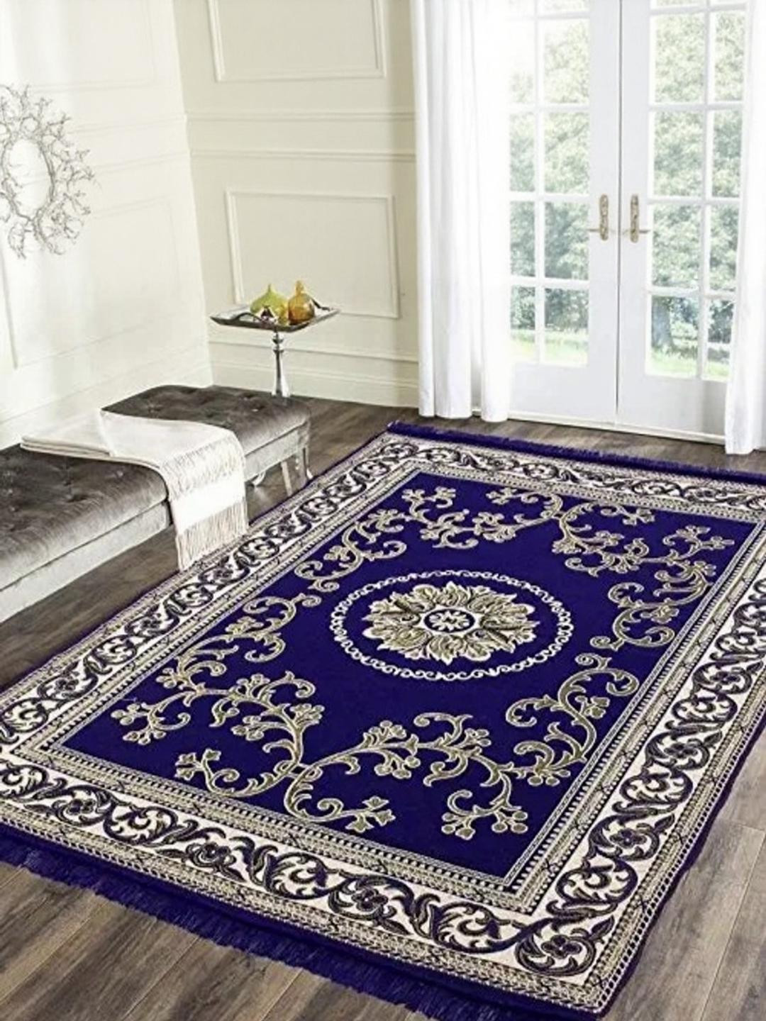 THE FRESH LIVERY Blue Ethnic Motifs Cotton Carpet