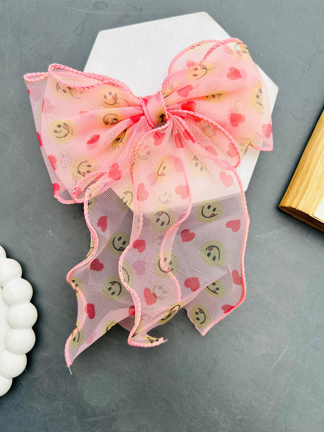 Radhya Accessories Women Smiley Glow Sheer Alligator Hair Bow Clip
