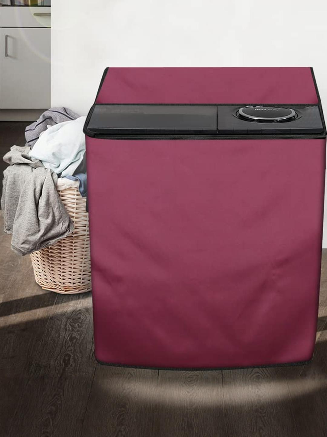 The Furnishing Tree Maroon Solid Washing Machine Cover