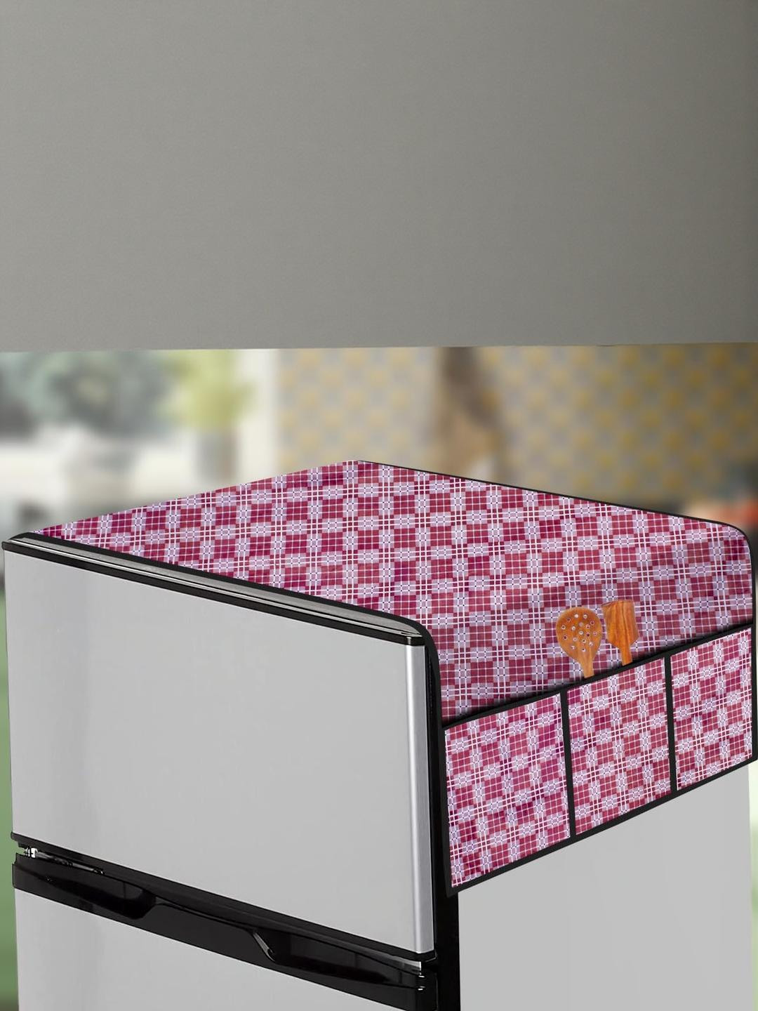 The Furnishing Tree Pink & White Printed Fridge Top Cover