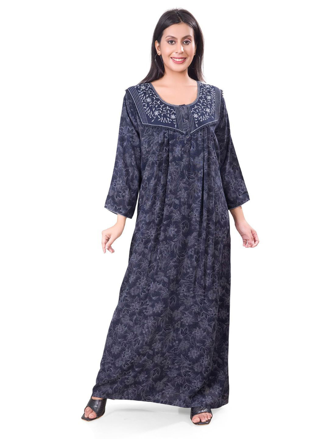 NIGHTSHADES Floral Printed Round Neck Maxi Nightdress