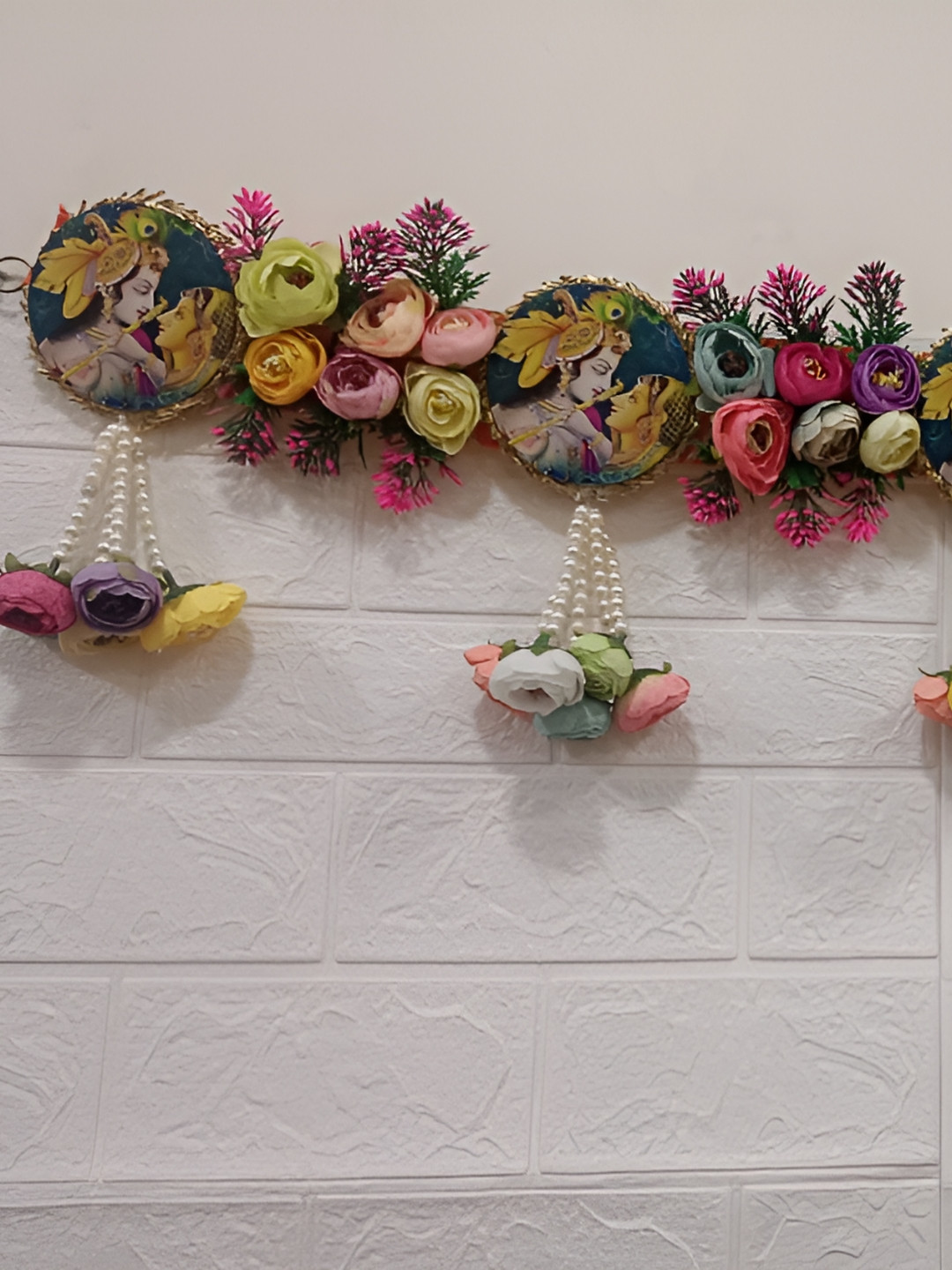 Nutts Bandhanwar Pink & Yellow Radha Krishna Peony Flower Tassel Hanging Garlands