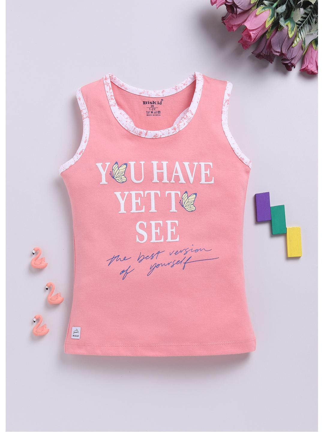 Biskid Peach Printed Cotton Tops