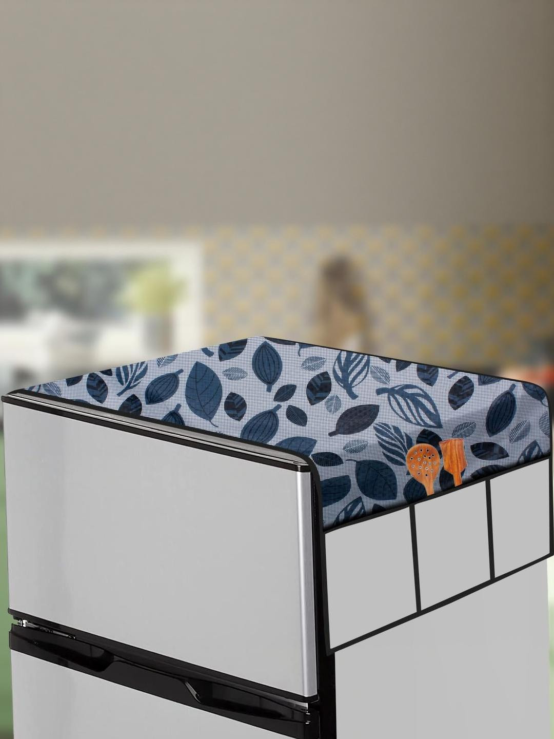 The Furnishing Tree Blue Printed Plastic Compatible Refrigerator Cover