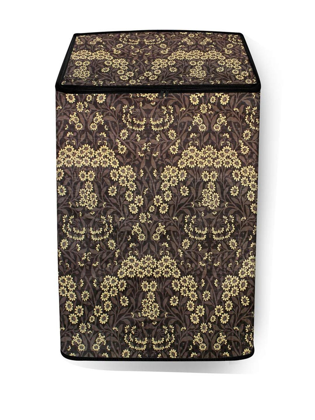 The Furnishing Tree Washing Machine Cover Floral Pattern Brown Base Compatible for Whirlpool 6.2 Kg