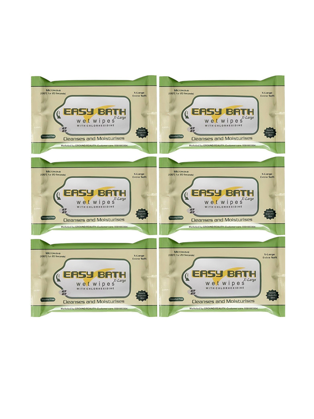 easybath Set Of 6 Wet Wipes Moisturizing Microwaveable Bed Bath Towels - 10 Pulls Each