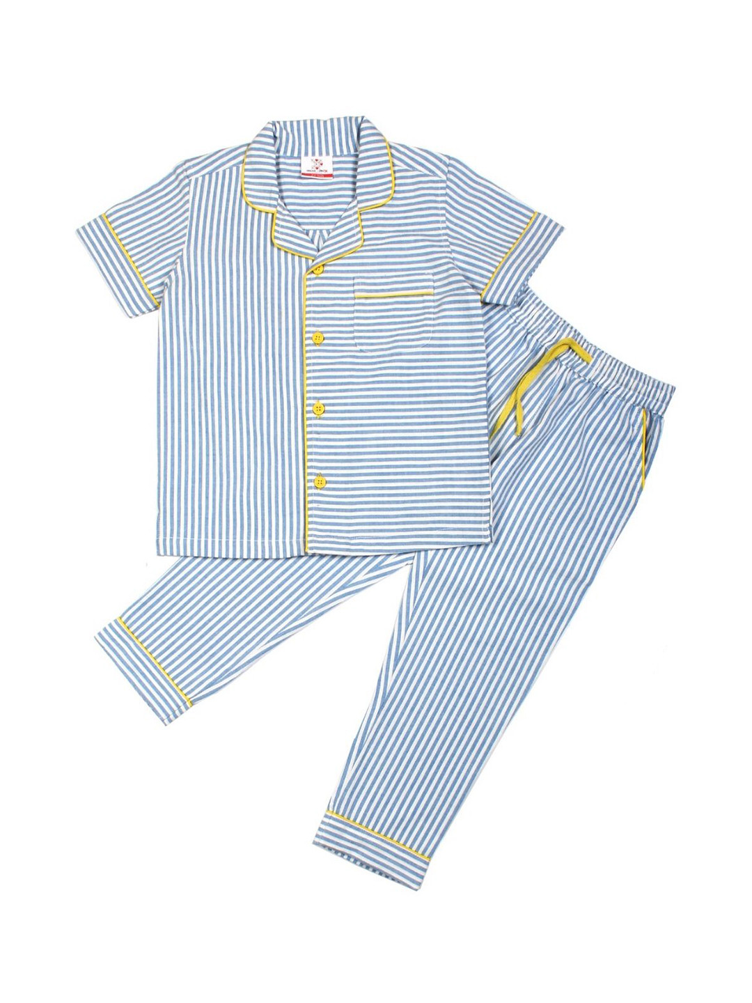 KRISS-CROX Kids Striped Lapel Collar Shirt & Pyjamas