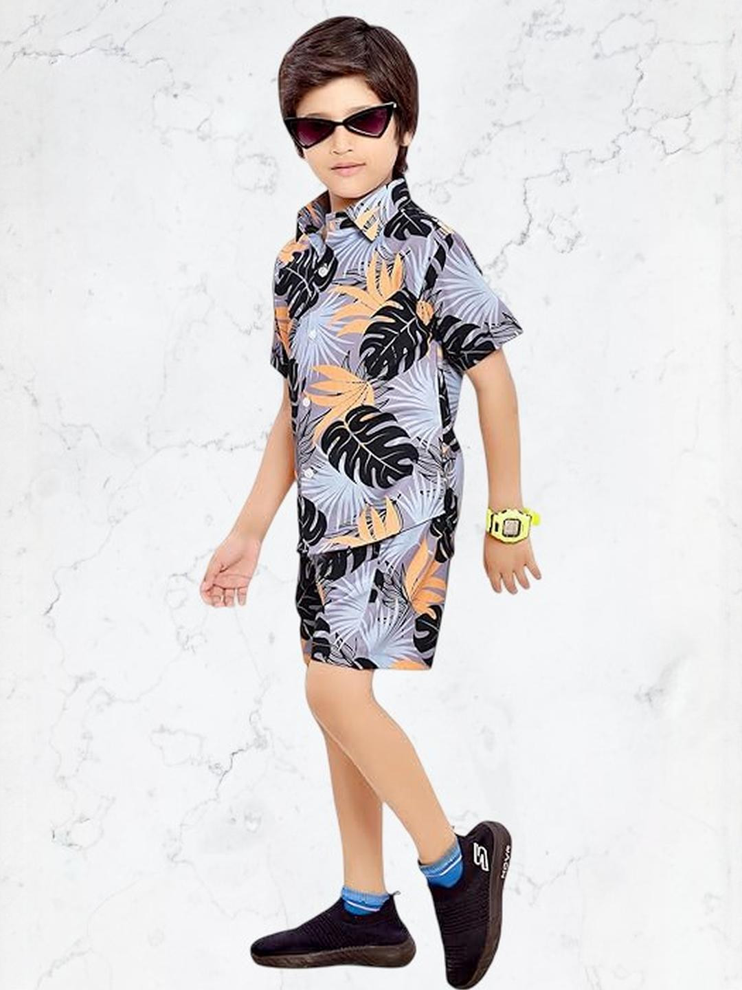 KRIMAA Kids-Unisex Black Cotton Blend Clothing Set