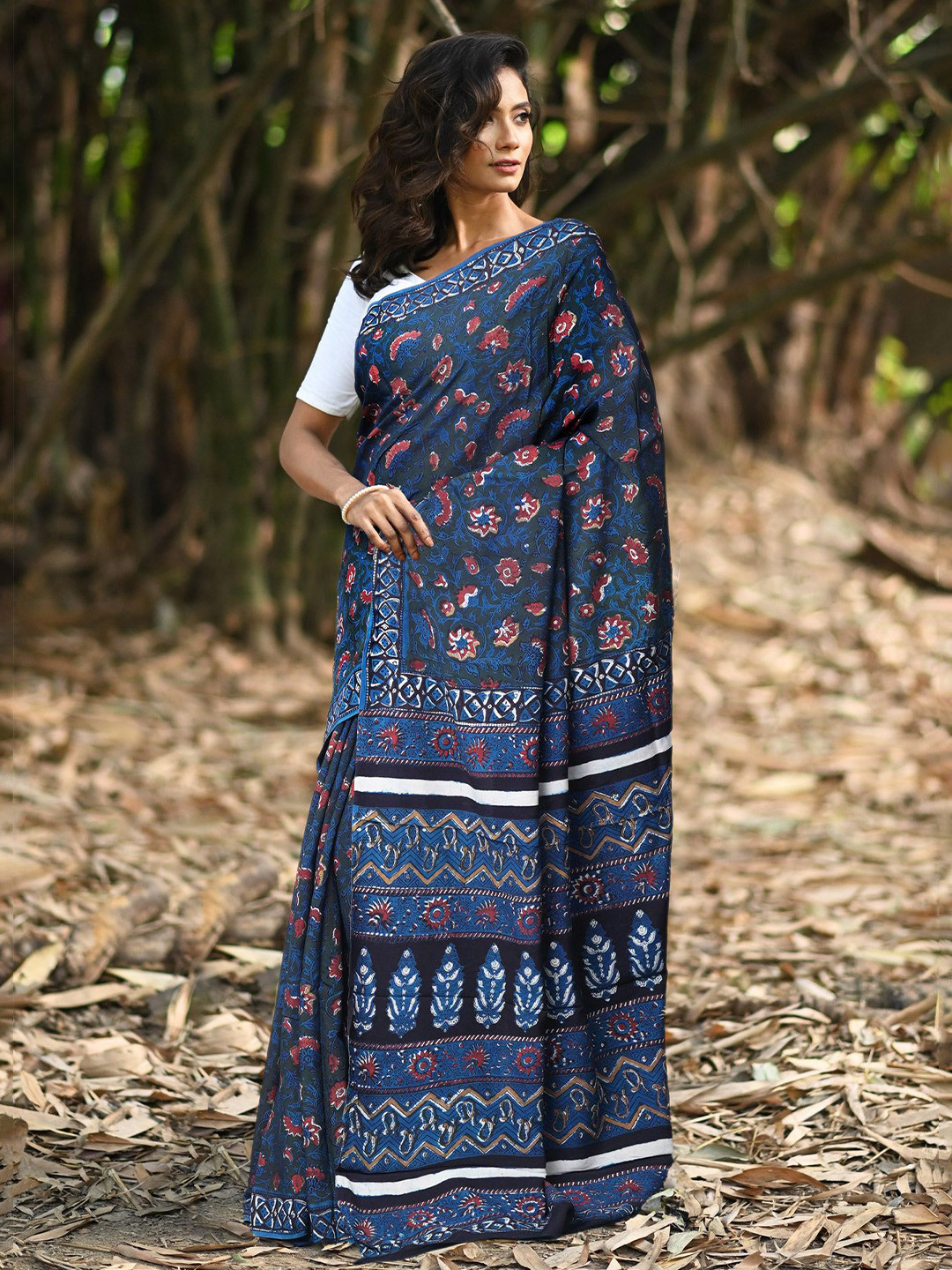 Unnati Silks Ajrak Printed Pure Cotton Handloom Uppada Saree