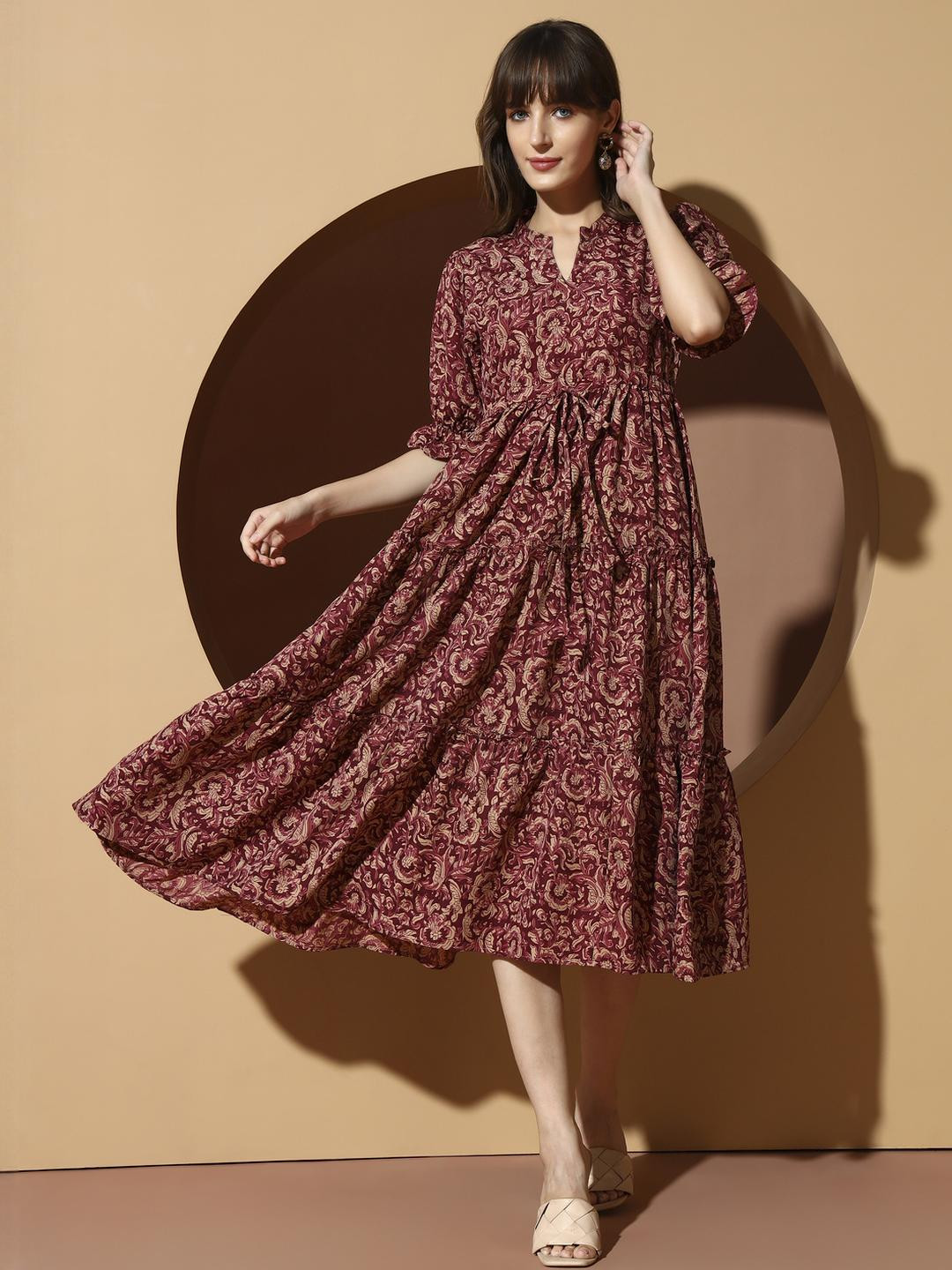 LookShine Maroon Polyester A-Line Dresses