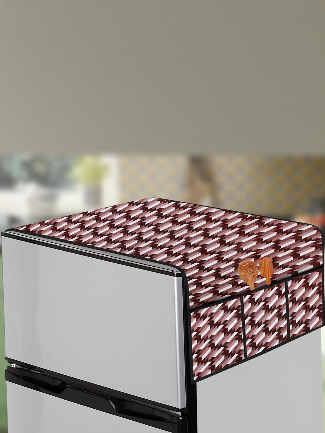 The Furnishing Tree Brow & White Printed Fridge Top Cover