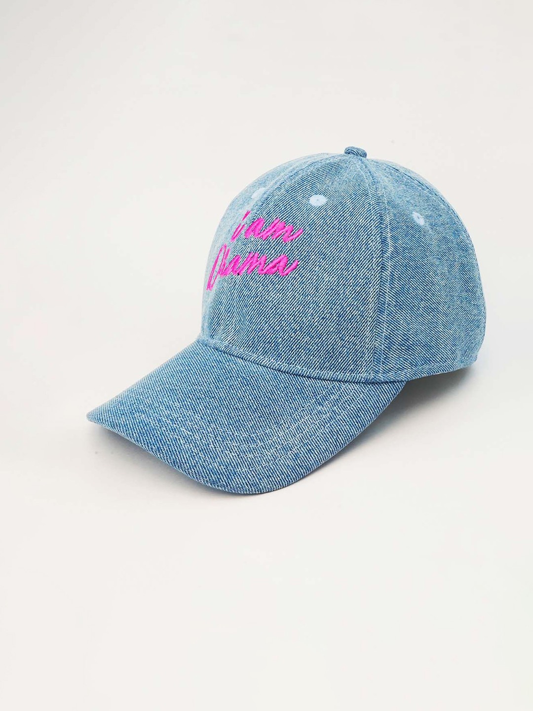 Hair Drama Co. Women Denim Embroidered Baseball Cap with Thread Work