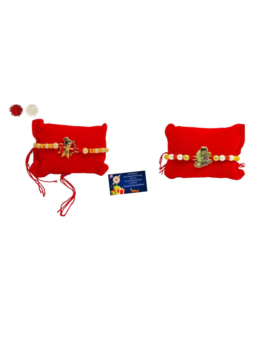 Vrinde Pack Of 2 Ram Lalla n Hulk Beaded Tie Up Wraparound Rakhis