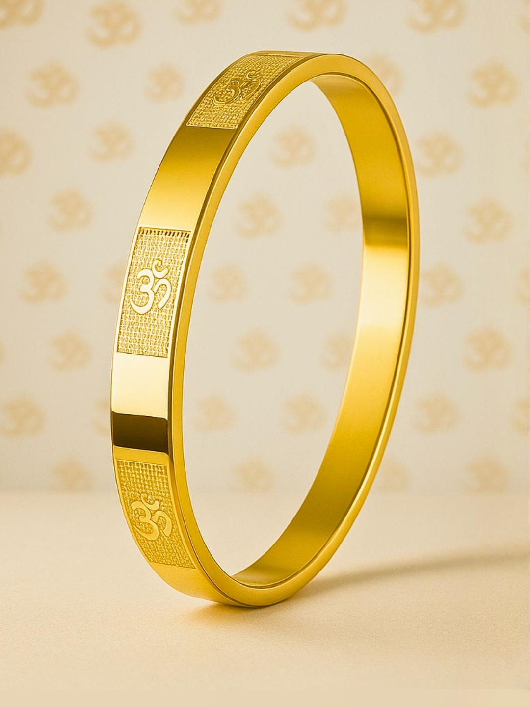 Men 18k Gold Plated Om Kada Bracelet Stainless Steel Anti Tarnish