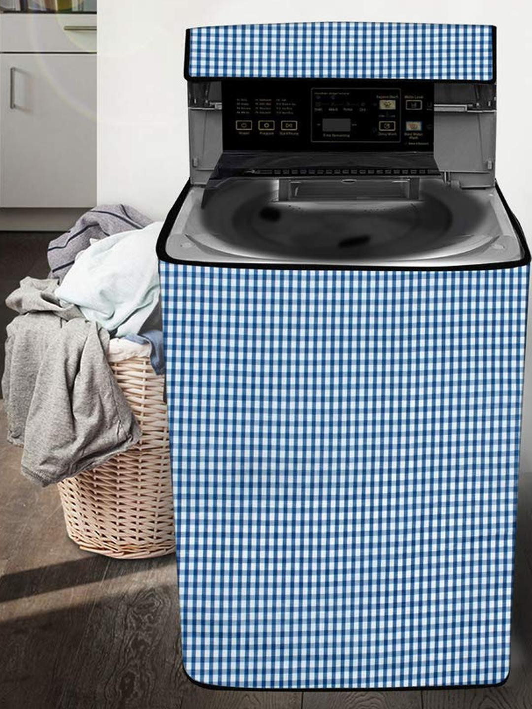 The Furnishing Tree Blue Pin Check Pattern Washing Machine Cover