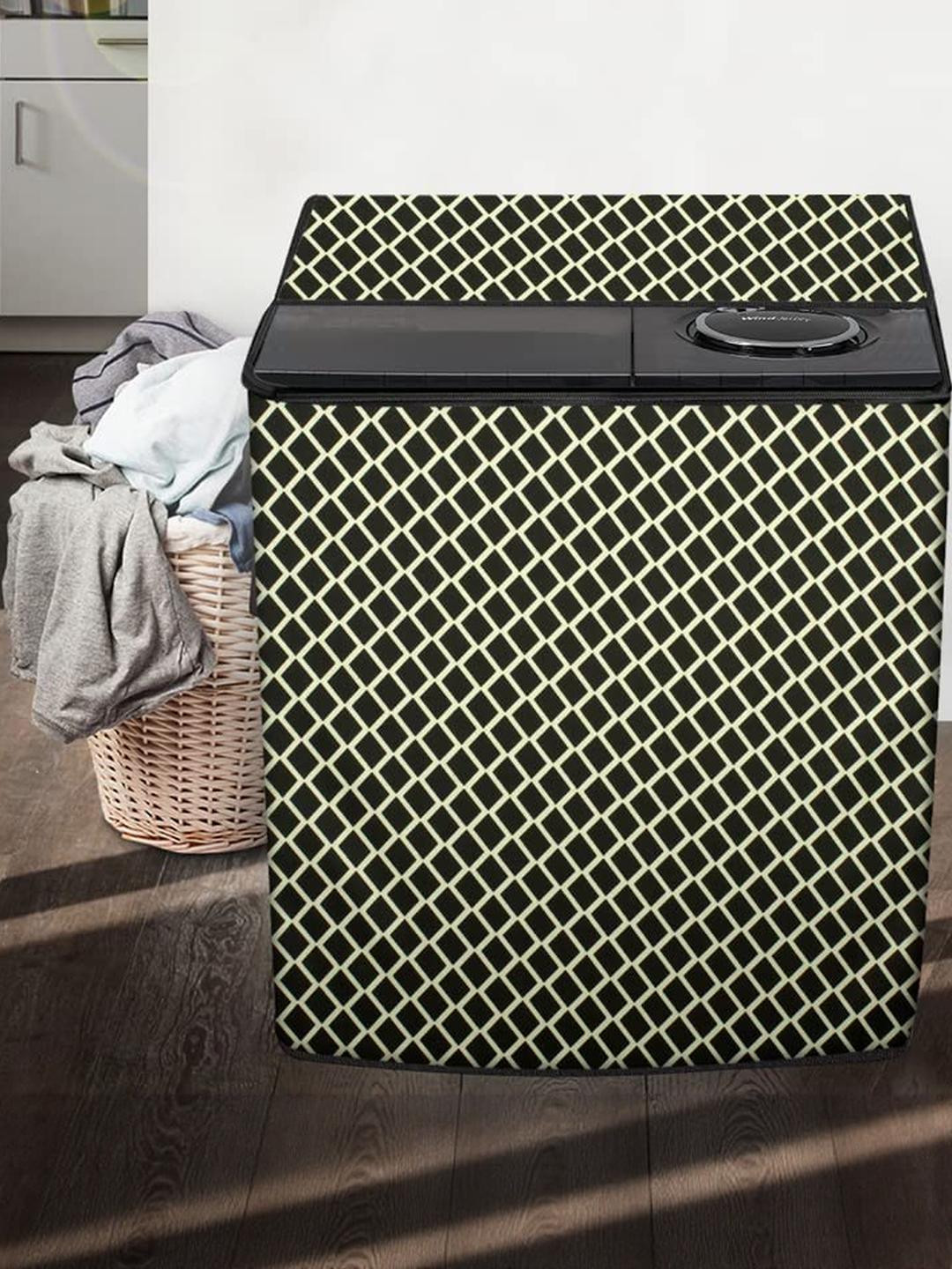 The Furnishing Tree Washing Machine Cover Check Coffee Compatible for GODREJ 8.5KG Semi-Automatic T