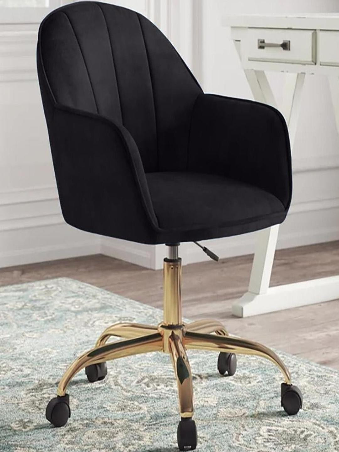 DOE BUCK Black Velvet Finish Adjustable Office Chair