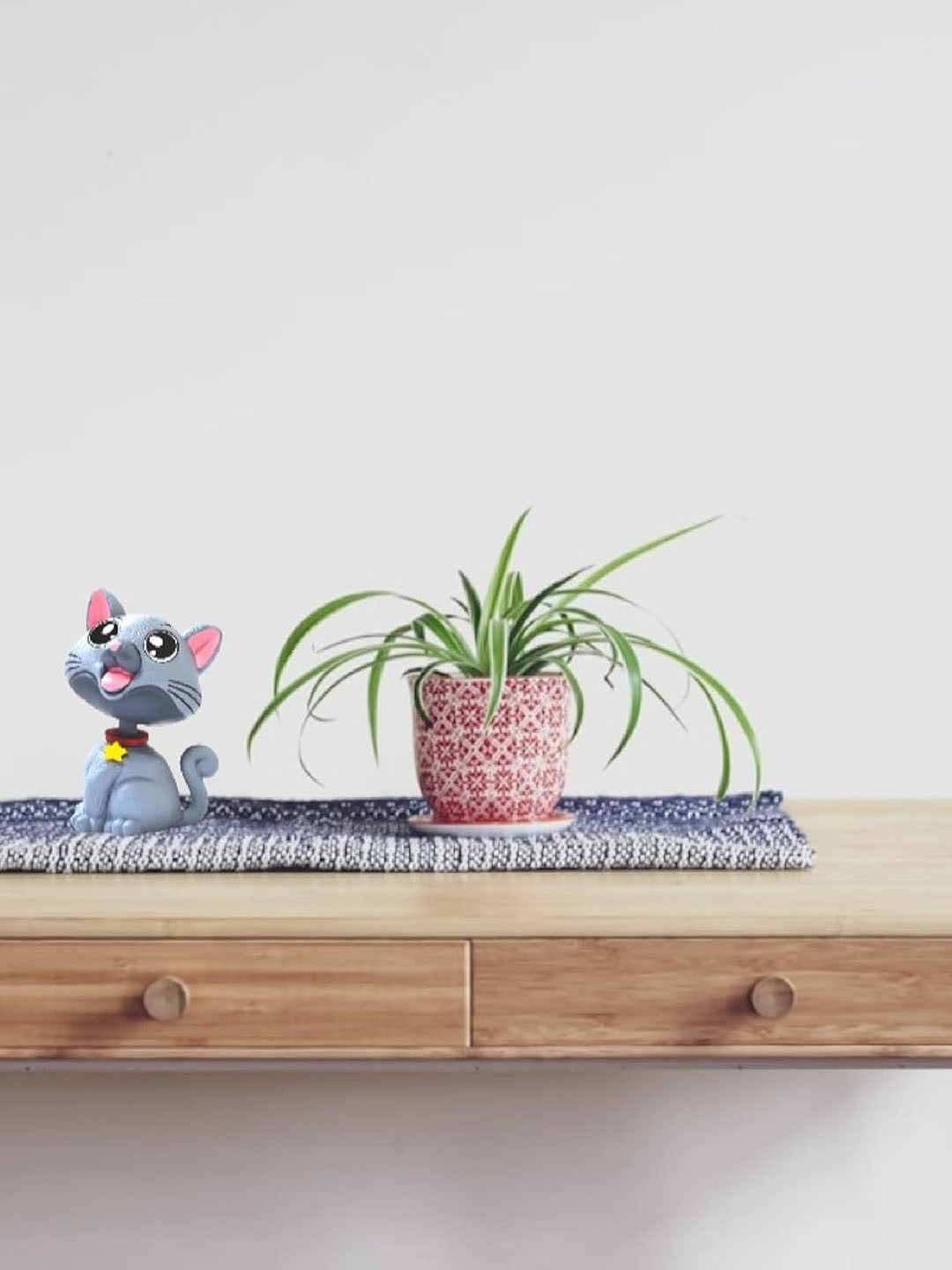 AUGEN Grey & Black Cute Cat Bobblehead Showpiece