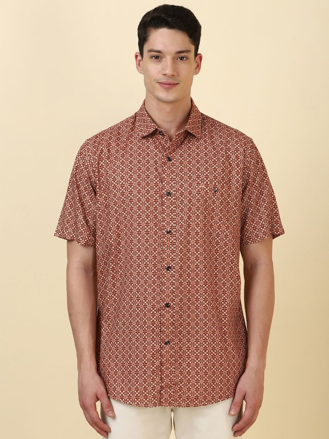Allen Solly Geometric Printed Spread Collar Slim Fit Cotton Modal Shirt