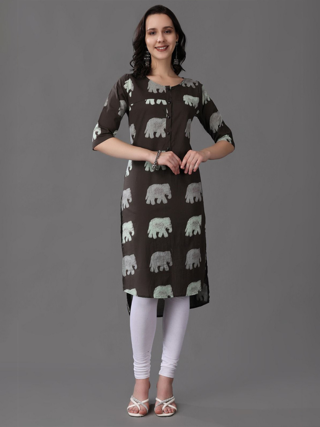 RANGRIWAZ Women Animal Printed Cotton Straight Kurta