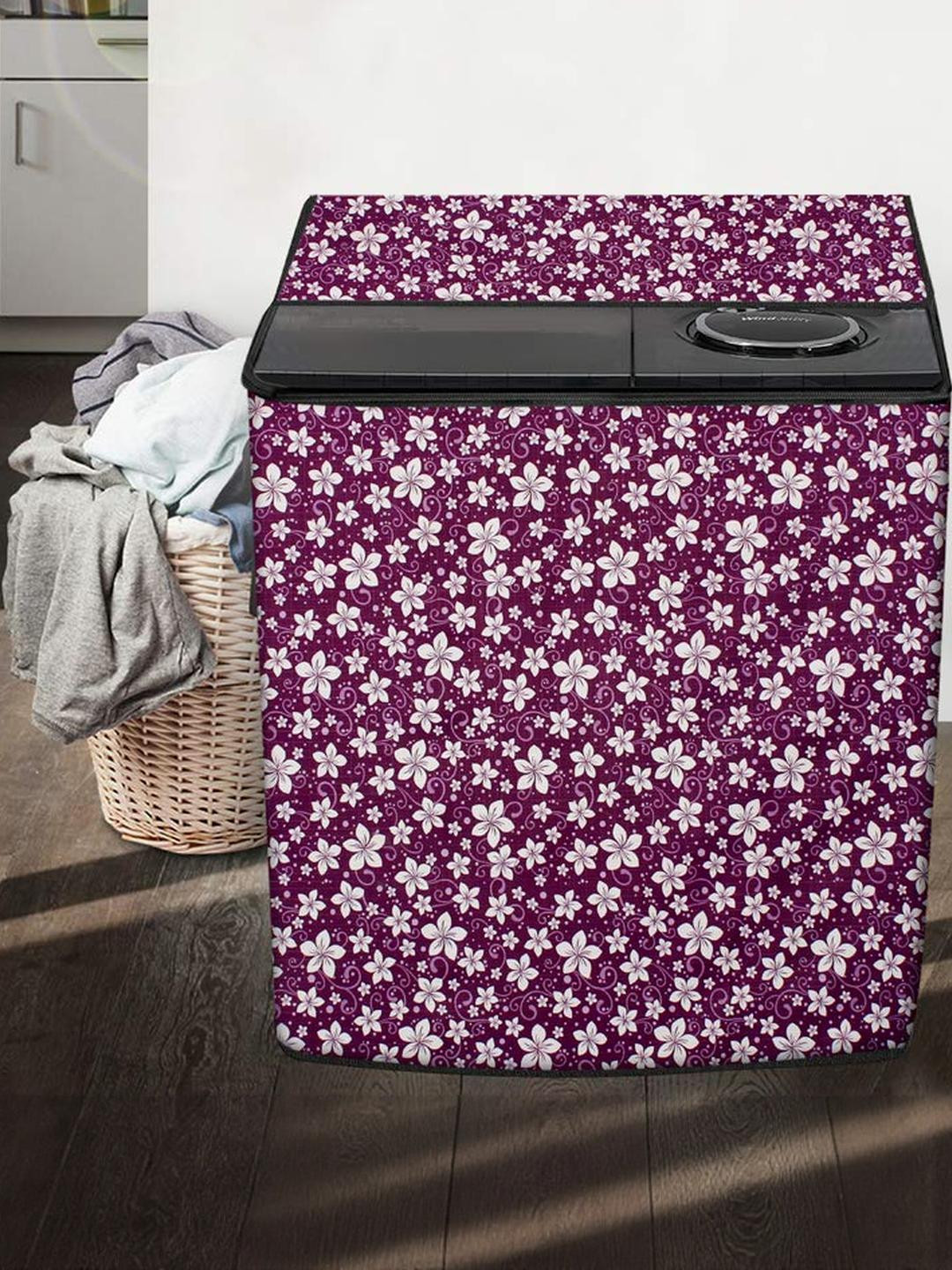 The Furnishing Tree Washing Machine Cover Floral Pattern Purple Compatible for Whirlpool 8.5 Kg Sem