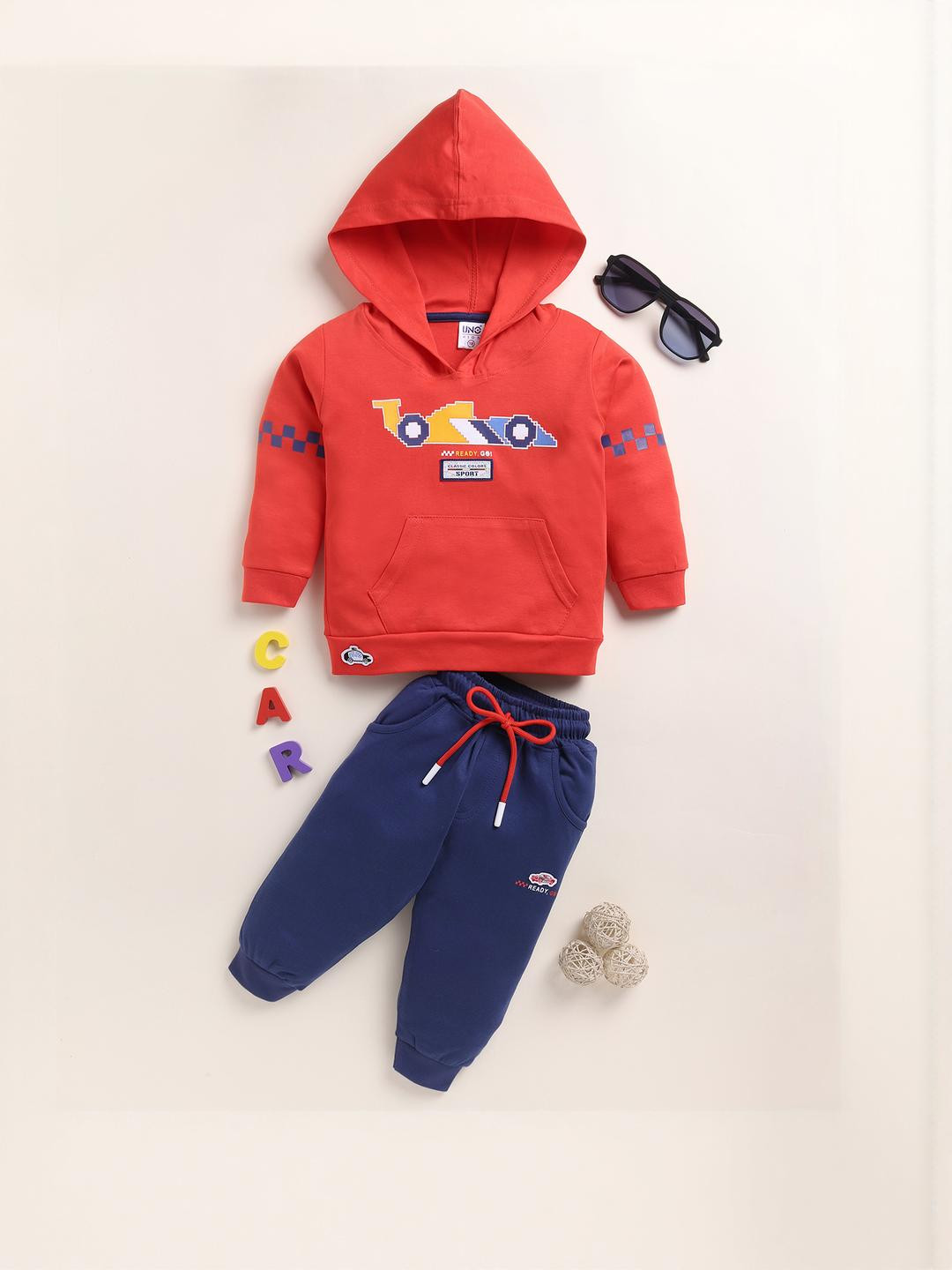 UNO KIDS Boys Red Pure Cotton Clothing Set