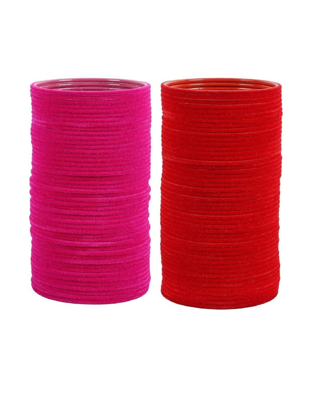 Guddan Set of 96 Rani & Red Metal Velvet Bangles